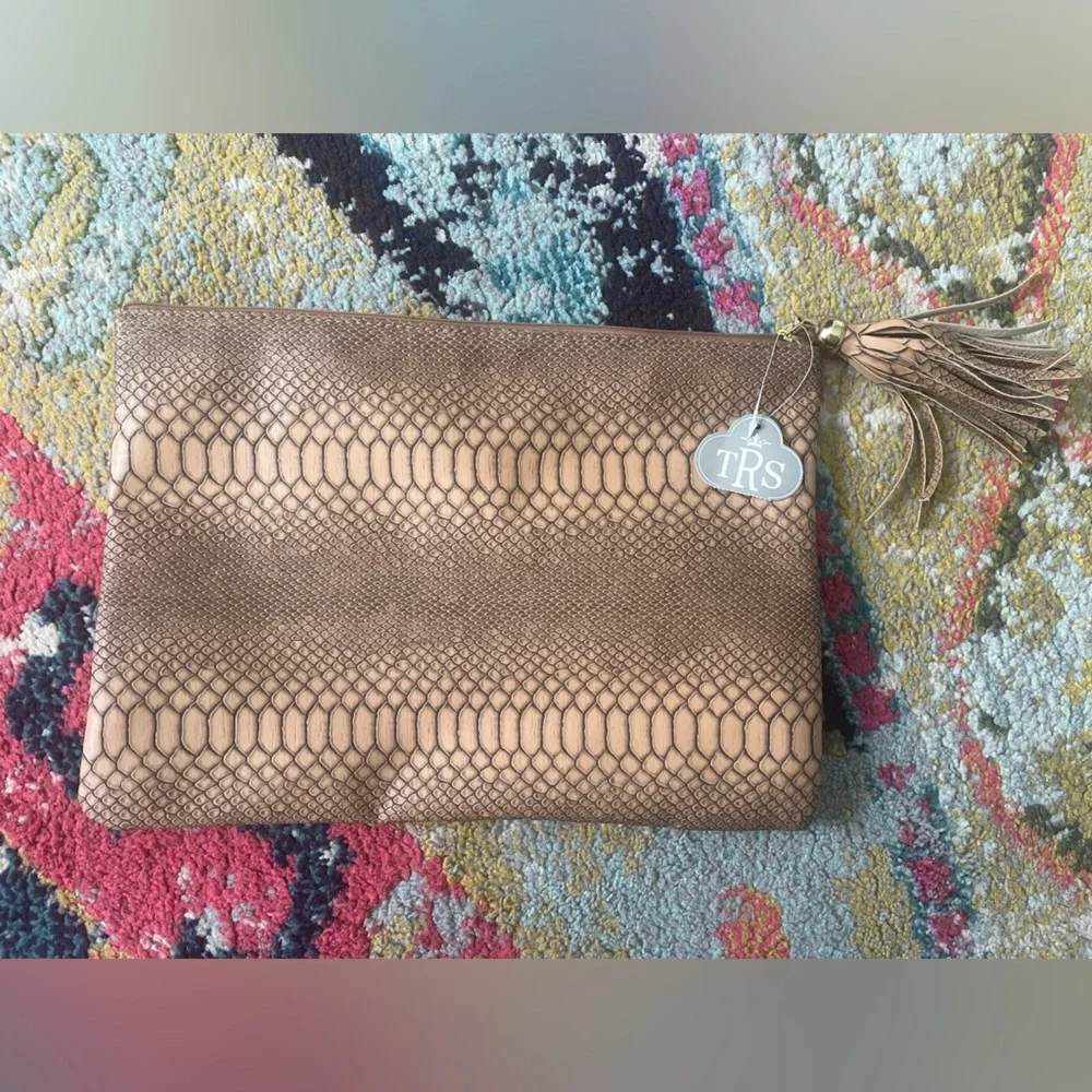 NWT Snakeskin Erin Clutch in Camel by The Royal Standard; NEW w/tags; great gift
